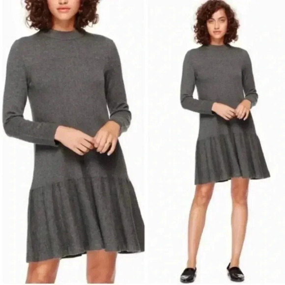 Kate Spade Mock Neck Knit Flounce Dress Gray Size X Small - Picture 1 of 7